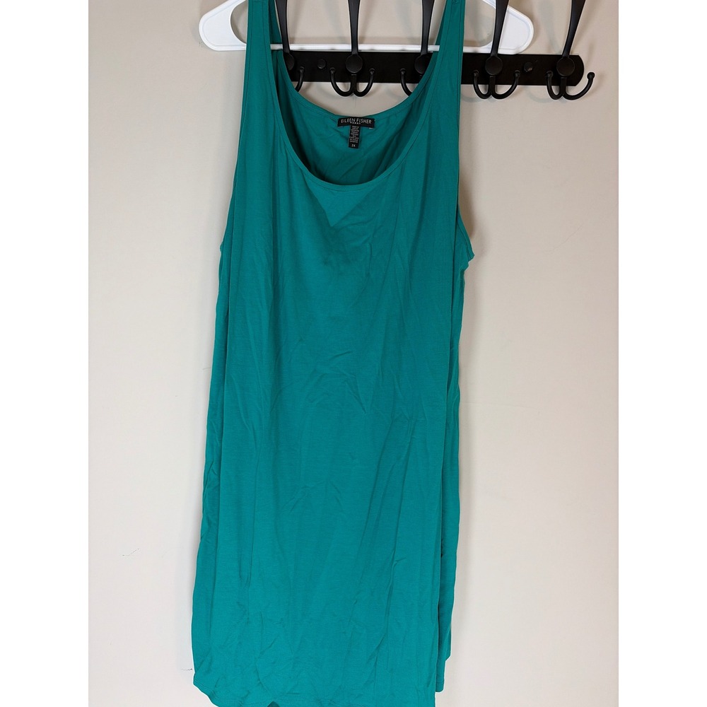 Eileen Fisher Woman Teal Green Viscose Spandex Scoop Neck Tank Top 2X